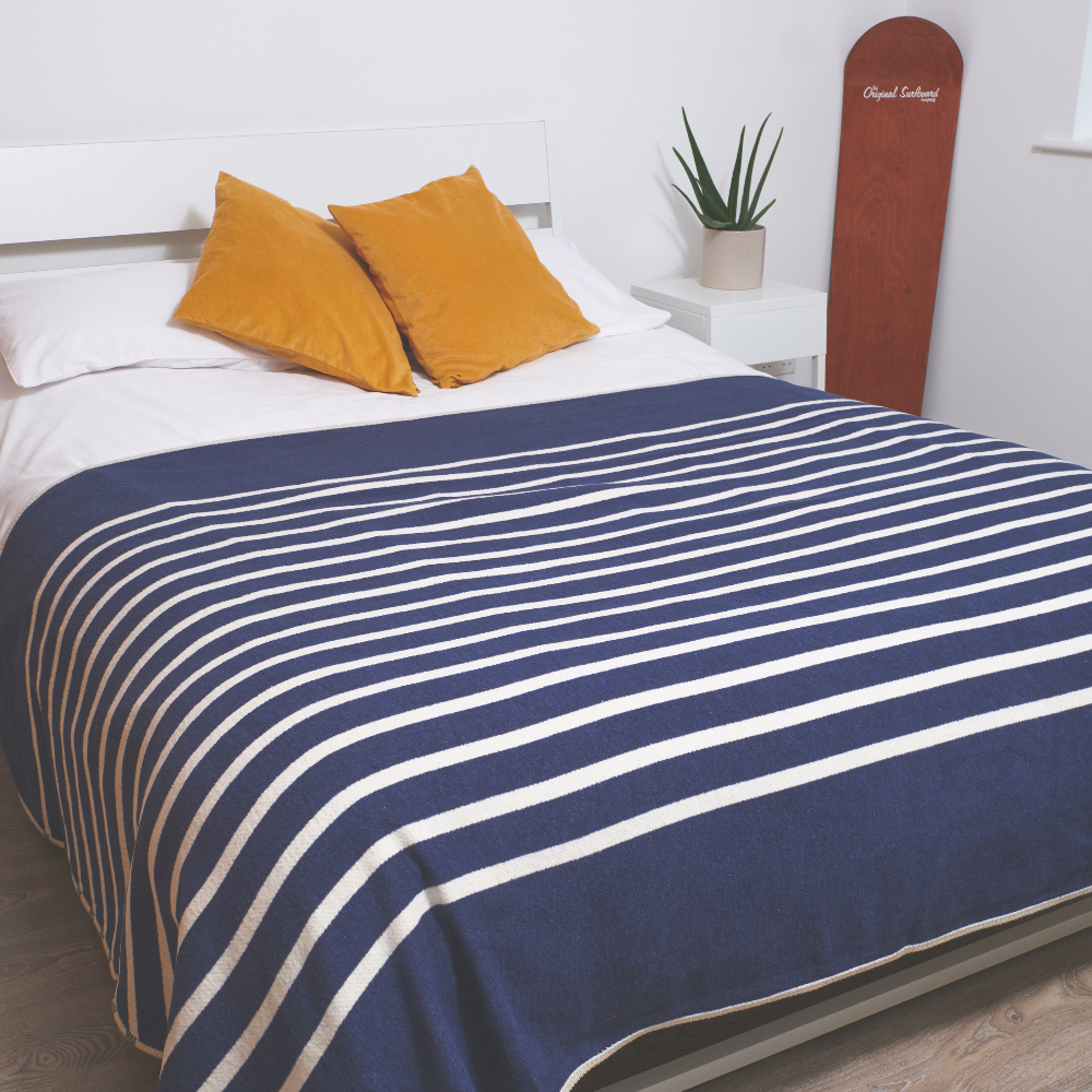 Navy Stripe Recycled Cotton Blanket Navy Stripe Recycled Cotton Blanket - Image 2