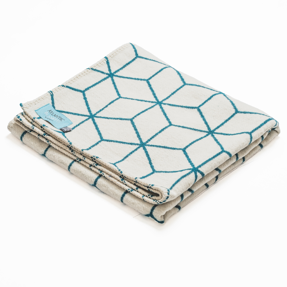Recycled Cotton Blanket in Geometric Teal Design Recycled Cotton Blanket in Geometric Teal Design