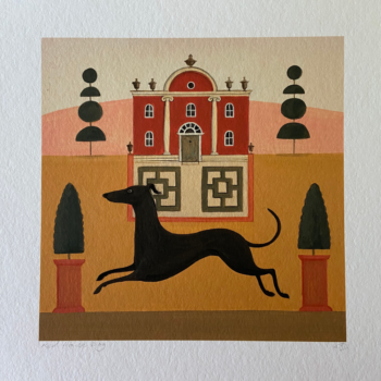 Red House Dog Print