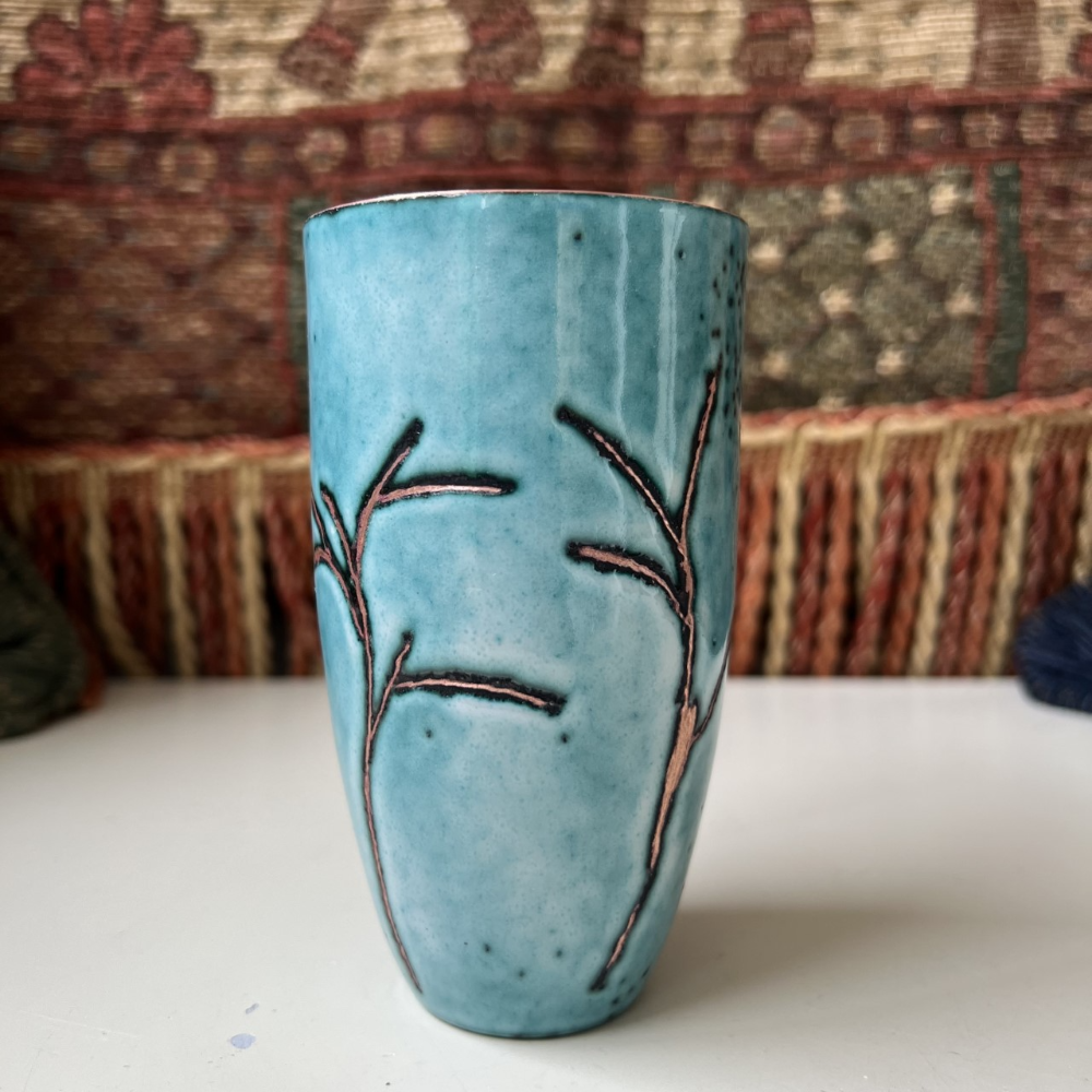 Cruan Burnished Copper and Enamel Tree Vase